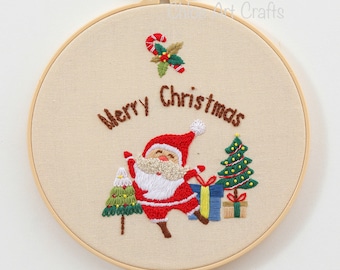 Christmas Embroidery Kit For Beginner| Modern Embroidery Kit with Pattern| Embroidery Full Kit with Wood Needlepoint Hoop| DIY Craft Kit