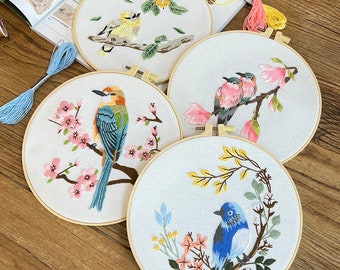 Bird Embroidery Kit For Beginner | Modern Crewel Embroidery Kit with Pattern | Floral  Embroidery Full Kit Needlepoint Hoop| DIY Craft Kit