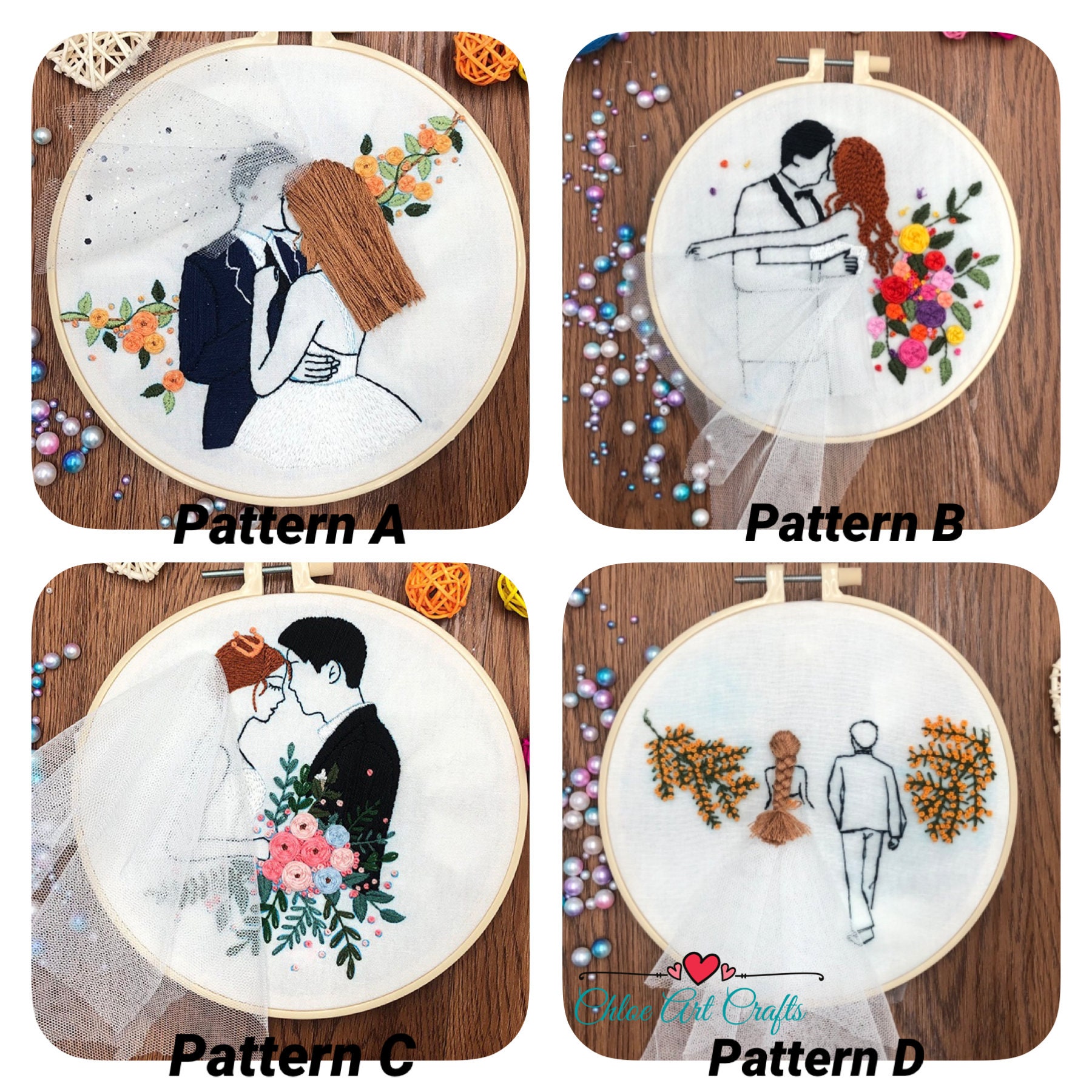 Wedding Embroidery Kit for Beginner Modern Flower Crewel Etsy