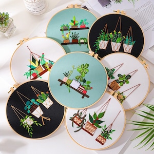 Embroidery Kit For Beginner| Modern Crewel Embroidery Kit with Pattern| Embroidery Hoop Plants |Craft Materials Included Full DIY KIT Plants