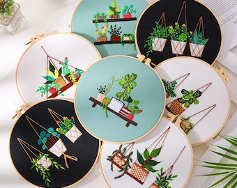 Embroidery Kit For Beginner| Modern Crewel Embroidery Kit with Pattern| Embroidery Hoop Plants |Craft Materials Included Full DIY KIT Plants