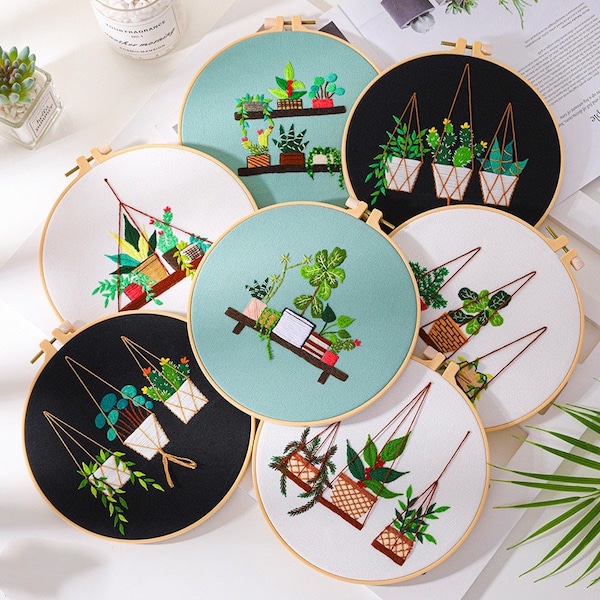Modern Plant Embroidery Kit: Crewel DIY Craft with Pattern