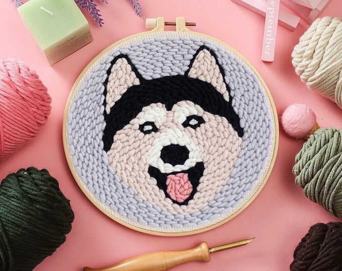 Husky Punch Needles Start Kit / Beginner Punch Needle Kit with Punch Needle / Punch Needle Kit with Yarn, All Materials Included