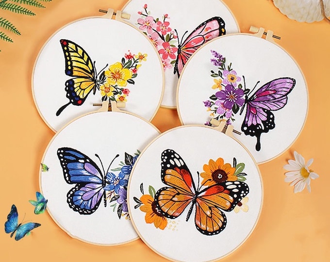 Butterfly Embroidery Kit beginner, Beginner Embroidery kit,Modern embroidery, cross stitch, Hand Embroidery Kit, Needlepoint , DIY Craft Kit