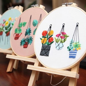 Embroidery Kit For Beginner Modern Crewel Embroidery Kit with Pattern Floral Embroidery Full Kit with Needlepoint Hoop DIY Craft Kit image 8
