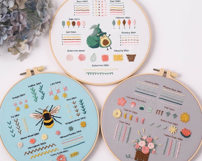 Beginner Embroidery Kit Set of 3, Beginner Embroidery kit, Modern embroidery kit cross stitch, Hand Embroidery Kit, Needlepoint, DIY Craft