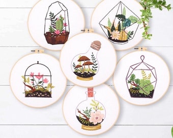 Embroidery Kit For Beginner| Modern Crewel Embroidery Kit with Pattern| Embroidery Hoop Plants |Craft Materials Included Full DIY KIT Plants