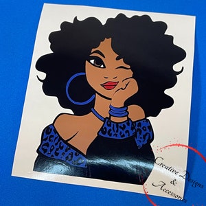 Leopard Print Afro Lady Decal, Afro Decal, Leopard Print Vinyl Decal, Leopard Print Mug Sticker, Leopard Print Tumbler Decal, Vinyl Decal Blue