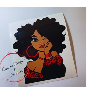 Leopard Print Afro Lady Decal, Afro Decal, Leopard Print Vinyl Decal, Leopard Print Mug Sticker, Leopard Print Tumbler Decal, Vinyl Decal Red