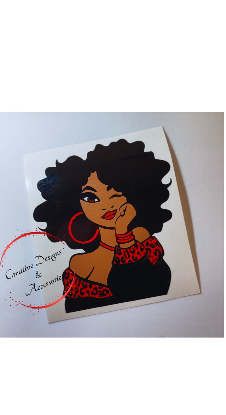 Leopard Print Afro Lady Decal, Afro Decal, Leopard Print Vinyl Decal, Leopard Print Mug Sticker, Leopard Print Tumbler Decal, Vinyl Decal Red