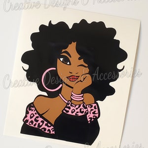 Leopard Print Afro Lady Decal, Afro Decal, Leopard Print Vinyl Decal, Leopard Print Mug Sticker, Leopard Print Tumbler Decal, Vinyl Decal image 3