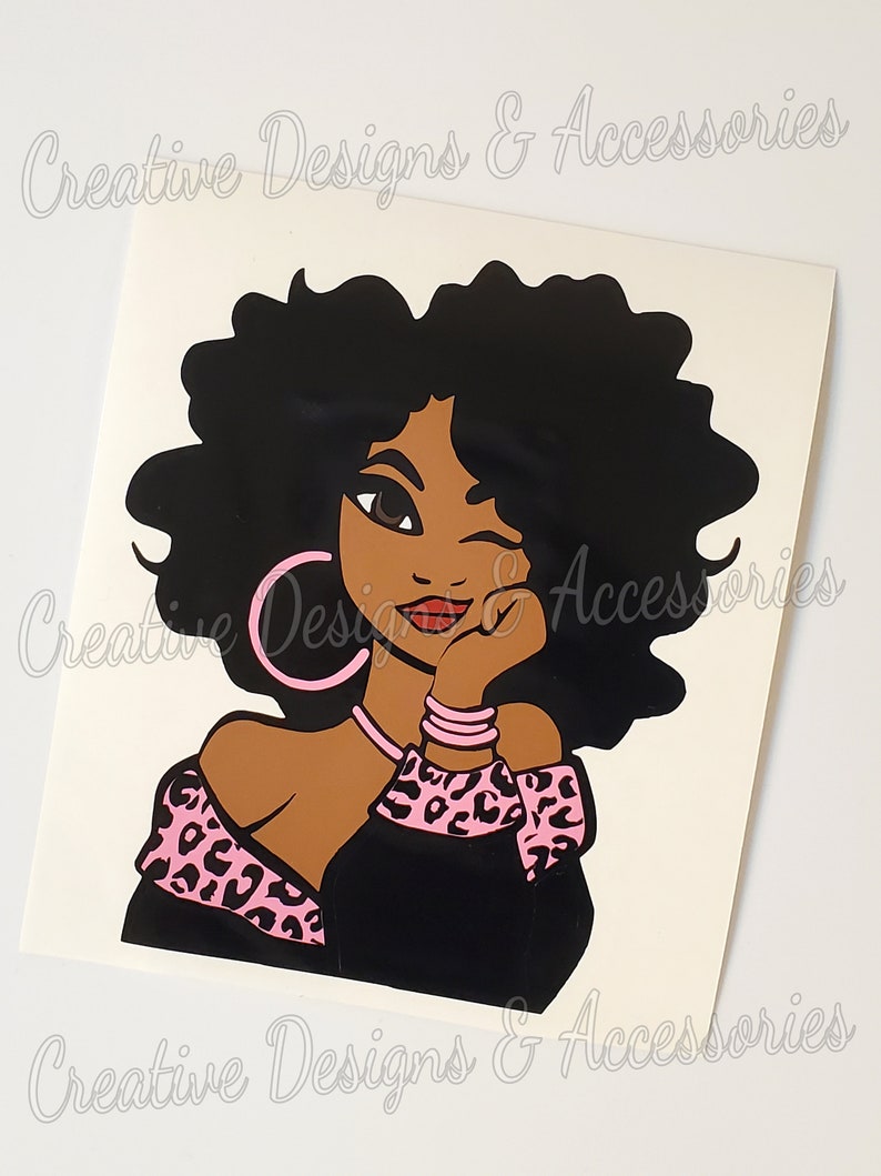 Leopard Print Afro Lady Decal, Afro Decal, Leopard Print Vinyl Decal, Leopard Print Mug Sticker, Leopard Print Tumbler Decal, Vinyl Decal image 3