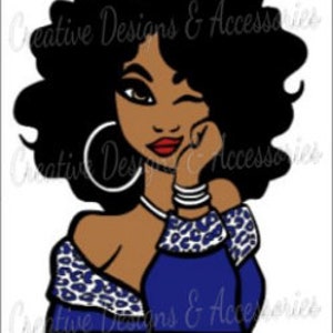 Leopard Print Afro Lady Decal, Afro Decal, Leopard Print Vinyl Decal, Leopard Print Mug Sticker, Leopard Print Tumbler Decal, Vinyl Decal Blue Jacket