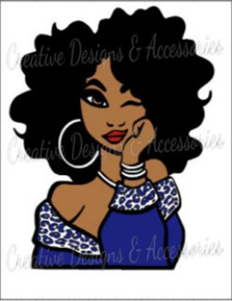 Leopard Print Afro Lady Decal, Afro Decal, Leopard Print Vinyl Decal, Leopard Print Mug Sticker, Leopard Print Tumbler Decal, Vinyl Decal Blue Jacket