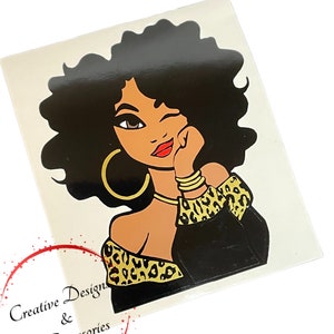 Leopard Print Afro Lady Decal, Afro Decal, Leopard Print Vinyl Decal, Leopard Print Mug Sticker, Leopard Print Tumbler Decal, Vinyl Decal Gold