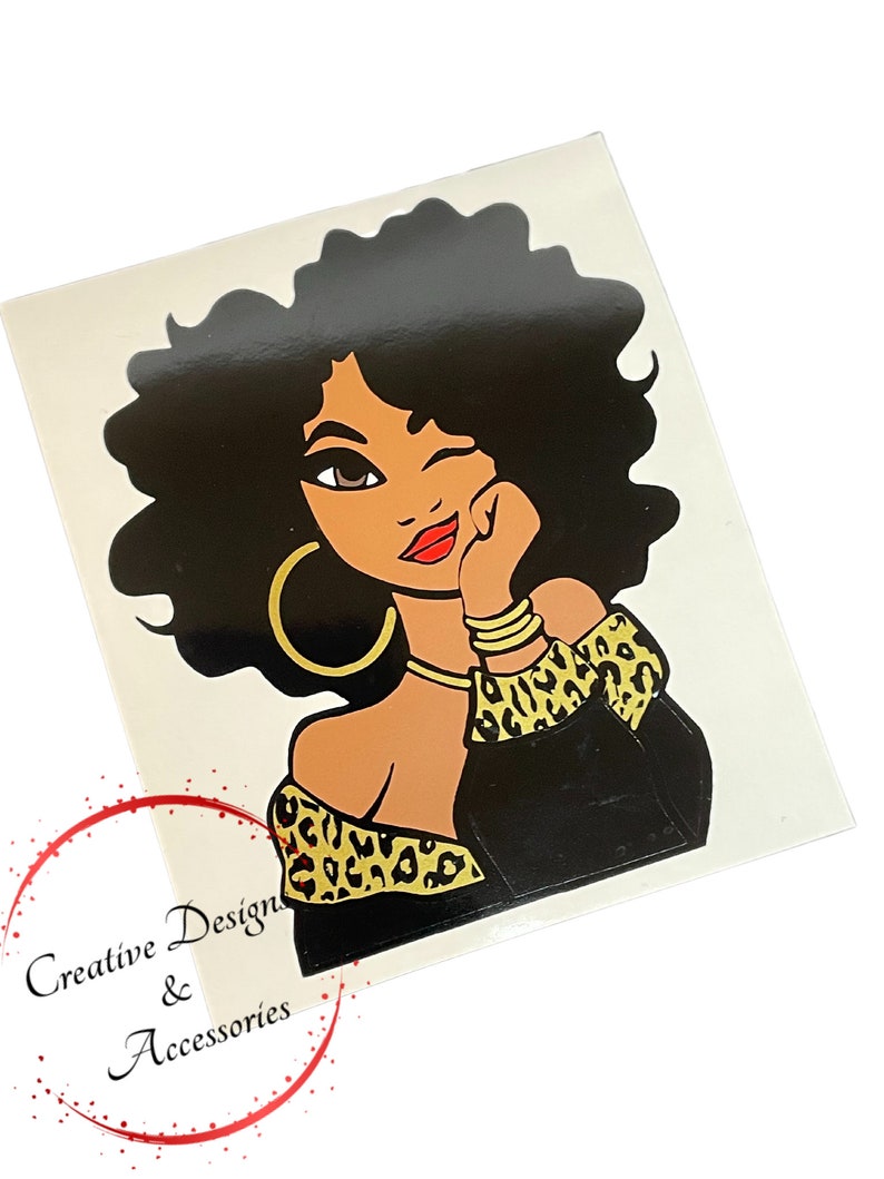 Leopard Print Afro Lady Decal, Afro Decal, Leopard Print Vinyl Decal, Leopard Print Mug Sticker, Leopard Print Tumbler Decal, Vinyl Decal Gold