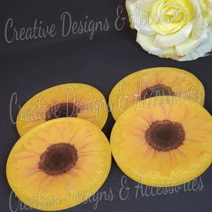 Sunflower Round Coasters, Resin Coasters, Housewarming Gift, Handmade Drink Coasters, Home Decor