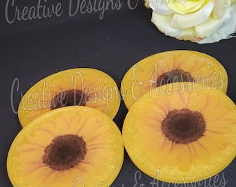 Sunflower Round Coasters, Resin Coasters, Housewarming Gift, Handmade Drink Coasters, Home Decor