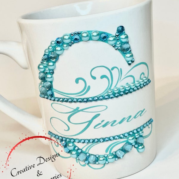 Bling Monogram Mug, Initial Bling Mug, Coffee Mug, Mug, Custom Mug, Personalized Mug