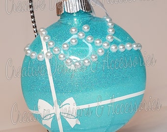 Turquoise Christmas Ornament, Christmas Ornament, Pearl Ornament, Teal Ornament, Ornament, Gift, Bow, Custom Ornaments