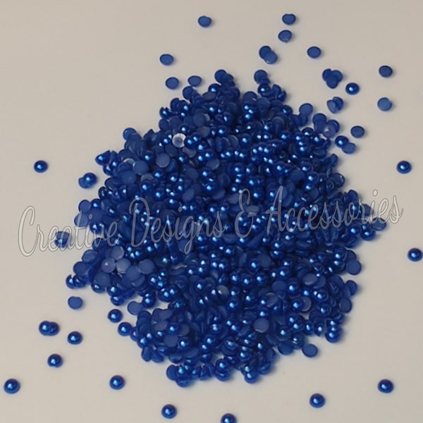 Royal Blue Half Pearl, FlatBack Pearl, Royal Blue Flat Beads, Blue Pearls, Non Hotfix Flatback Pearl, Acrylic Bead Pearl 3mm