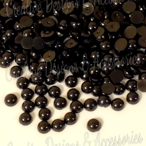 Black Half Round Pearl, Flat Back Pearl, Non Hotfix Flatback Pearl, Acrylic Bead Pearl 3MM, 4MM, 5MM, 6MM