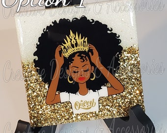 Adjust My Crown Coasters, Tile Coasters, Glitter Coasters, Coaster Set, Decorative Coasters, Afro Coasters