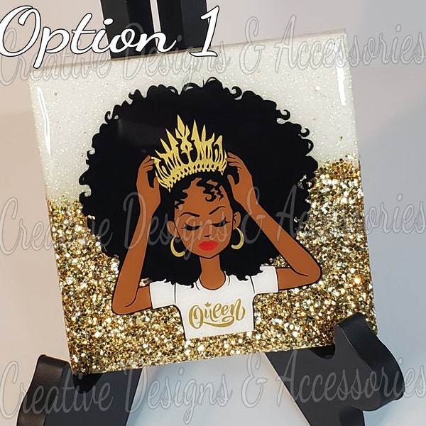 Adjust My Crown Coasters, Tile Coasters, Glitter Coasters, Coaster Set, Decorative Coasters, Afro Coasters