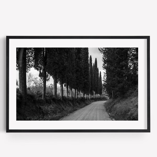 Tuscan Road Print, Landscape, Italy Nature, Italian Countryside Art, Italy Photography, Travel Wall Art, Mother's Day Gift, Black and White