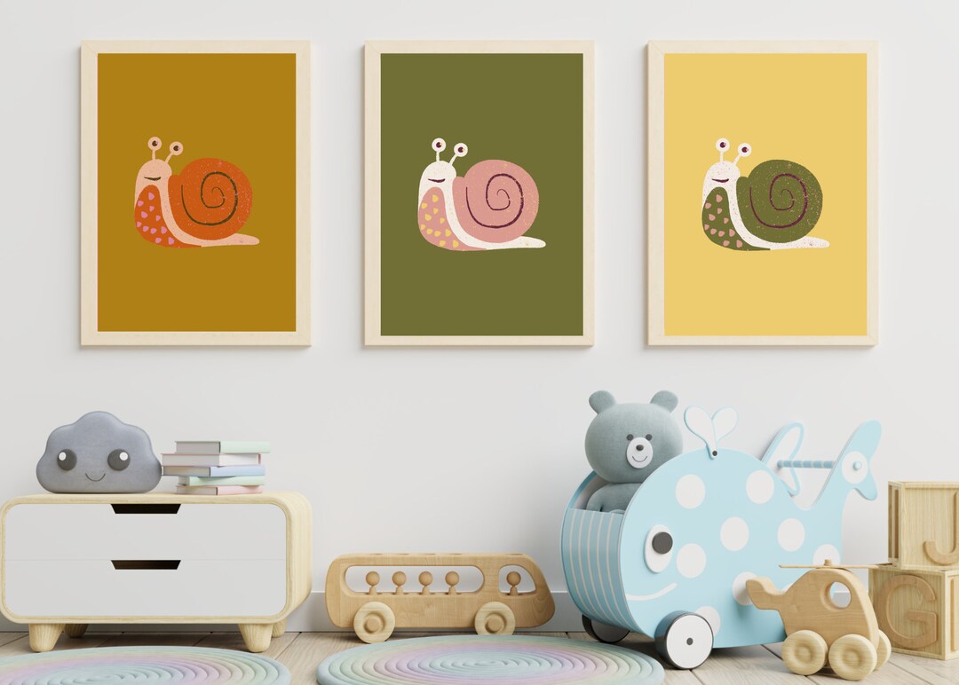 Whimsical Snail Wall Art Trio Digital Download 3 Prints Square and