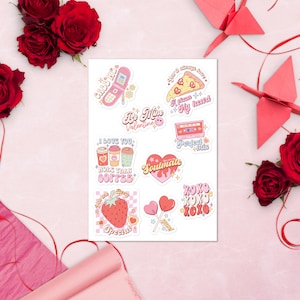 Valentinstag StickerBogen Set | Retro Süßes | Valentinstag Geschenk | Set von 9 Stickern