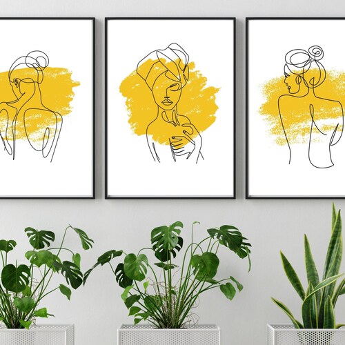 INSTANT DOWNLOAD. Female Line Art Bathroom Prints Mustard Etsy