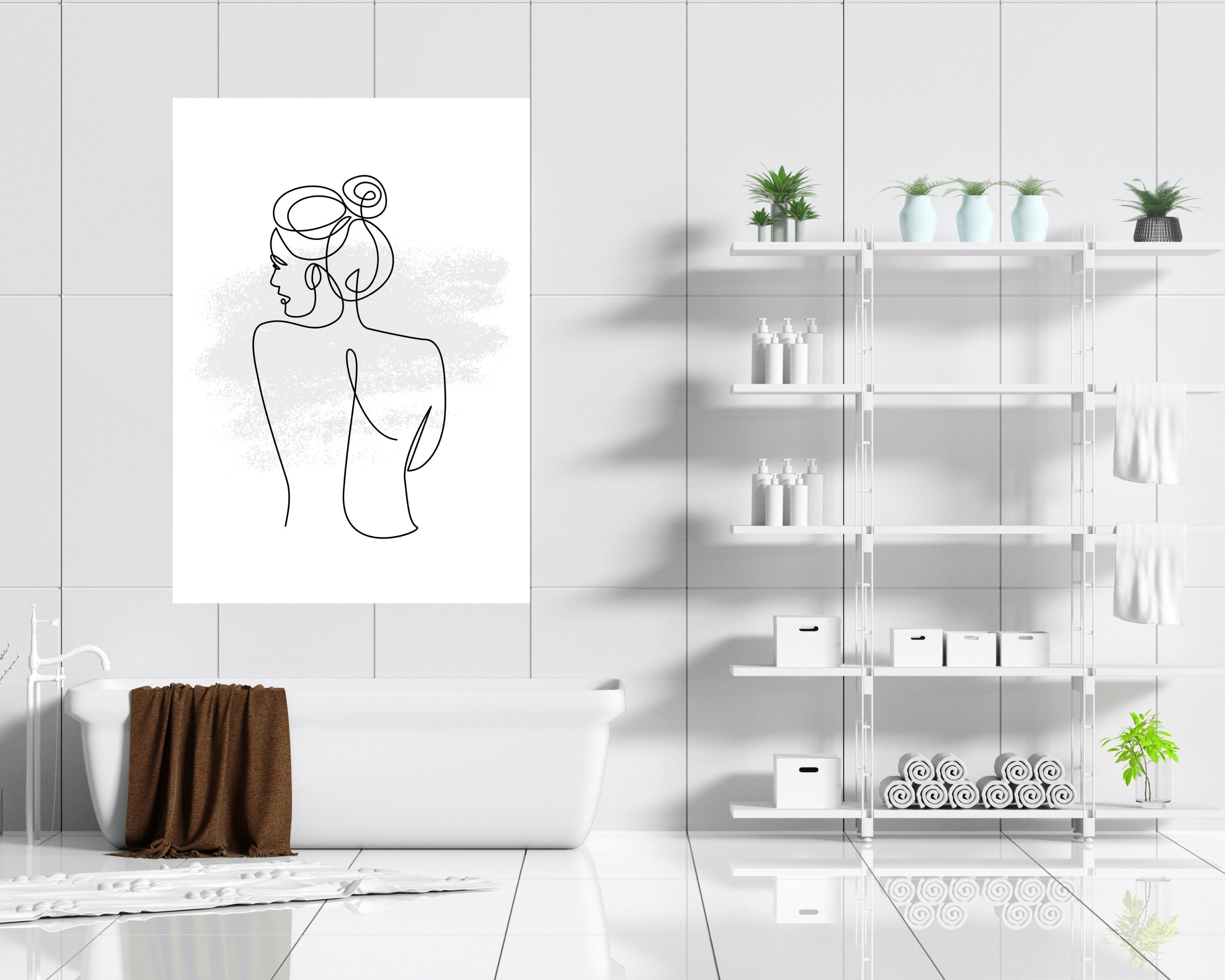 Set of Three One Line Art Bathroom Prints Grey Bathroom Etsy UK