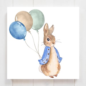 Download immediato, PNG, Peter Rabbit indossa una giacca blu e trasporta palloncini multicolori, Clip Art, Asilo nido PNG, Download digitale