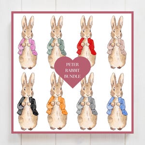 Sofortiger Download, 8 Peter Rabbit In verschieden farbigen Jacken, Clip Art, Babyparty, Neugeborene, Taufe