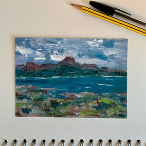 Königskreuz Postkarte, Acryl Tusche Kunstdruck, Grußkarte, Landschaft Meer Landschaft Fine Art Malerei, Strand, Schottland, Isle of Arran