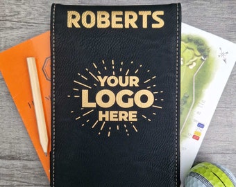 Personalized Golf Scorecard Holder: Black Leatherette with Gold Engraving