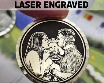 Personalised Photo Golf Ball Marker: Laser Engraved Solid Metal