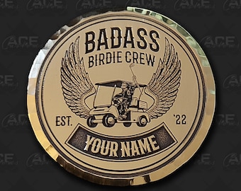 Golf Ball Marker "Badass Birdie Crew". Custom with your name/text. Solid Brass