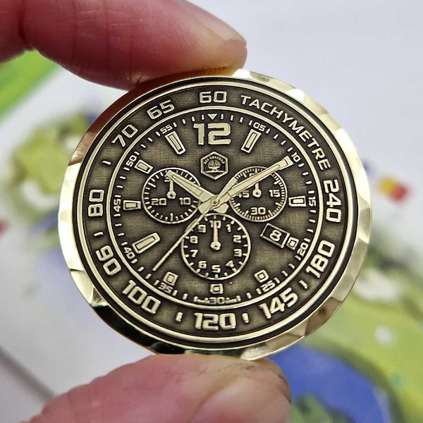 Personalised Watch Golf Ball Marker - Solid Brass or Steel, laser engraved with your own message.