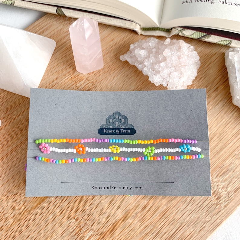 Stretchy Anklet Gift Anklet Daisy Chain Rainbow Anklet Rainbow Anklet Stack Dainty Seed Bead Anklet