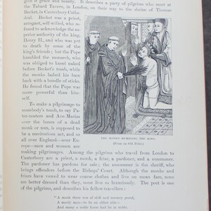 May include: A vintage black and white illustration from a book shows a historical scene. Monks are depicted humbling a kneeling figure, with accompanying text. The image is from an old print.