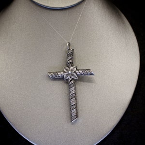 Large Antique Victorian 925 Sterling Silver Cannetille Flower Cross Reversible Pendant image 3