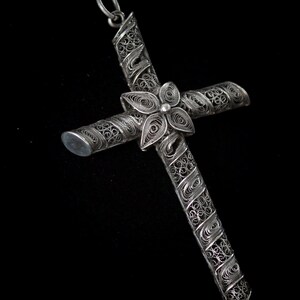 Large Antique Victorian 925 Sterling Silver Cannetille Flower Cross Reversible Pendant image 8