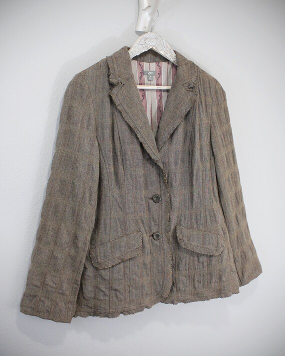 Women's Taupe Brown Linen Coat w/ Antique Details… - image 4