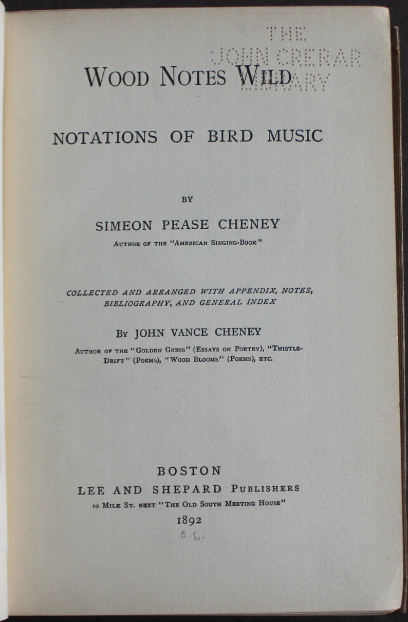Wood Notes Wild (bird Musical Notation) 1892 Rare Antique Victorian Old ...