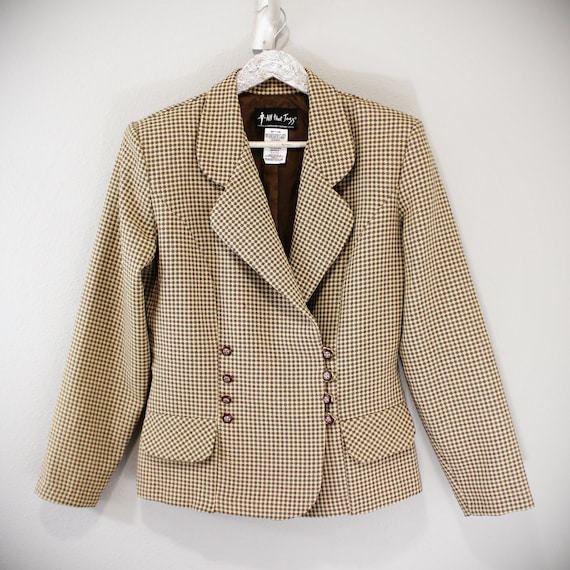 Vintage 1940s Style Double Breasted Beige, Brown Tailored Fit 