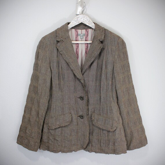 Women's Taupe Brown Linen Coat w/ Antique Details… - image 1