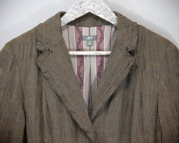 Women's Taupe Brown Linen Coat w/ Antique Details… - image 7