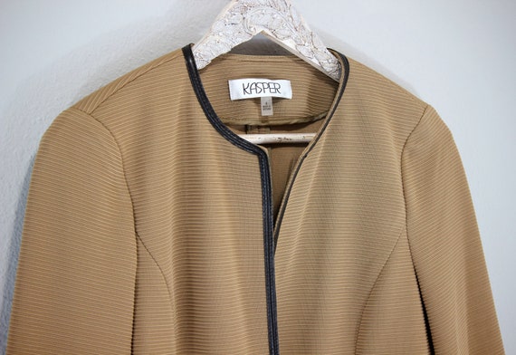 Executive Camel Crop Jacket, Faux Leather Trim Si… - image 1